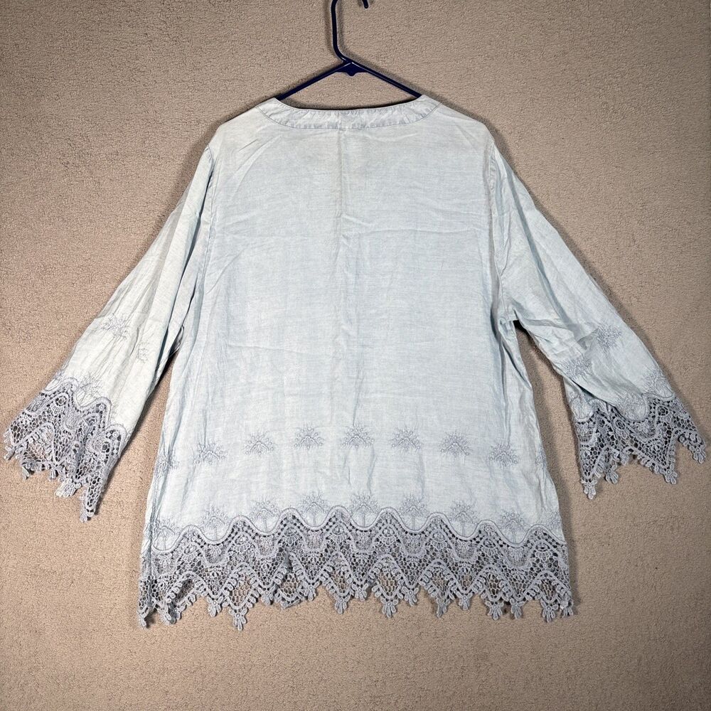 Chicos Tunic Top Size XL‎ (3) Powder Blue Crochet Boho Bohemian Fairy Witchy - Picture 12 of 16
